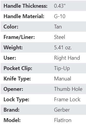 Gerber Flatiron cleaver folding knife plain stonewash blade desert tan