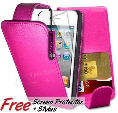 iphone 4 g 4G 4S flip cover+screen protector+stylus PINK