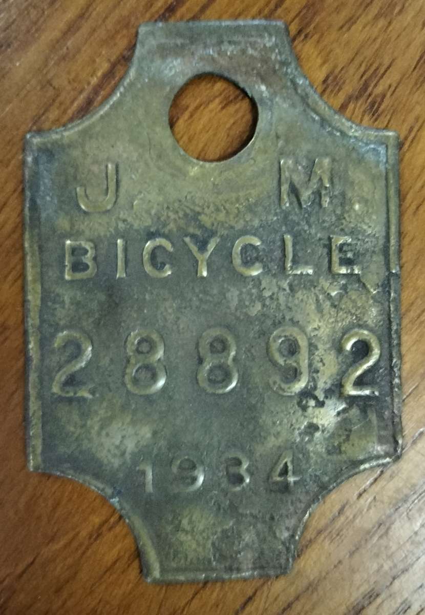 Vintage brass bicycle license - Johannesburg (1934)
