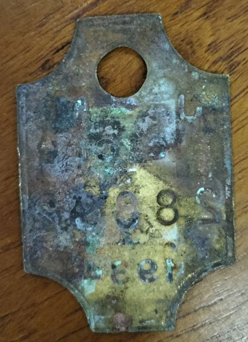 Vintage brass bicycle license - Johannesburg (1934)