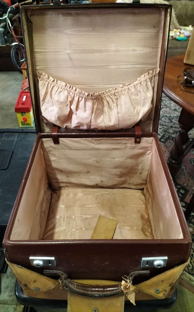 Vintage Leather Hat box / case with canvas cover