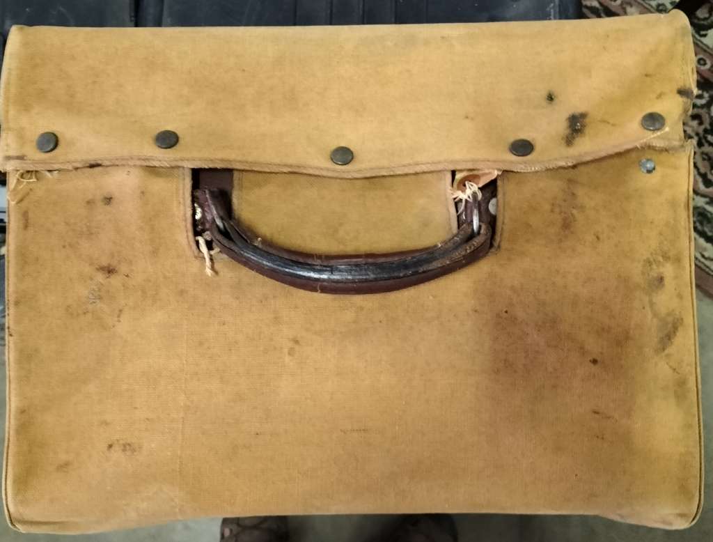 Vintage Leather Hat box / case with canvas cover