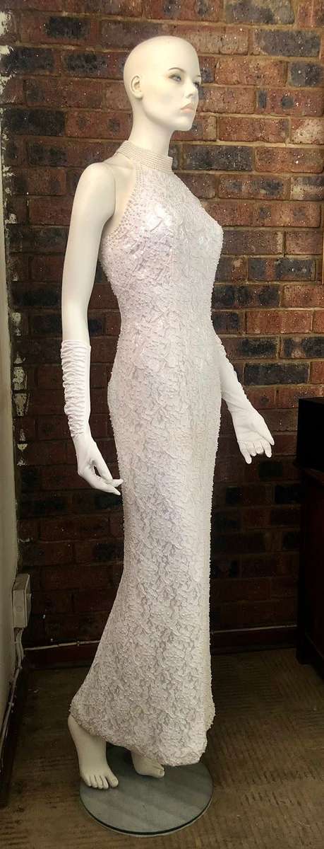 Wedding Dress - Elegant St. Tropez, straight line, lace and pearl halter dress