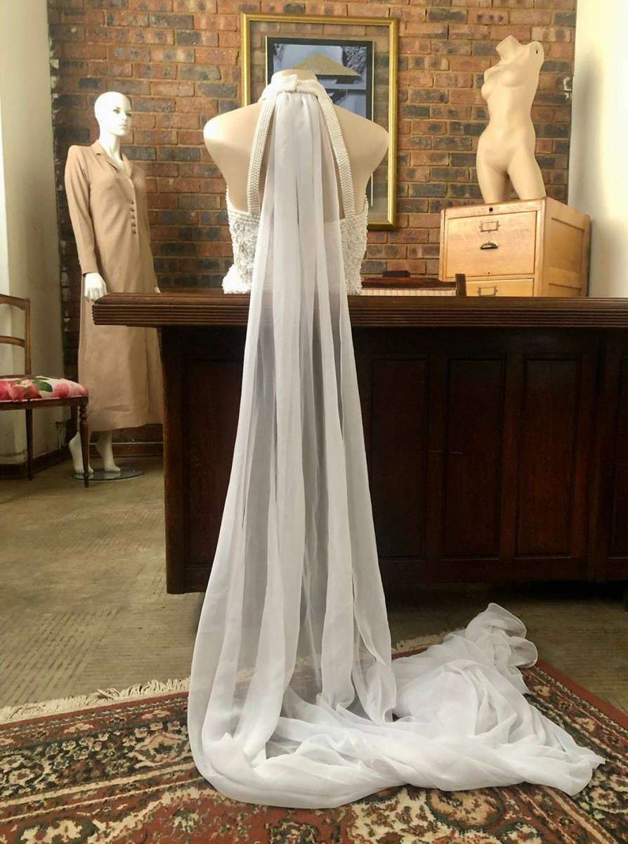 Wedding Dress - Elegant St. Tropez, straight line, lace and pearl halter dress