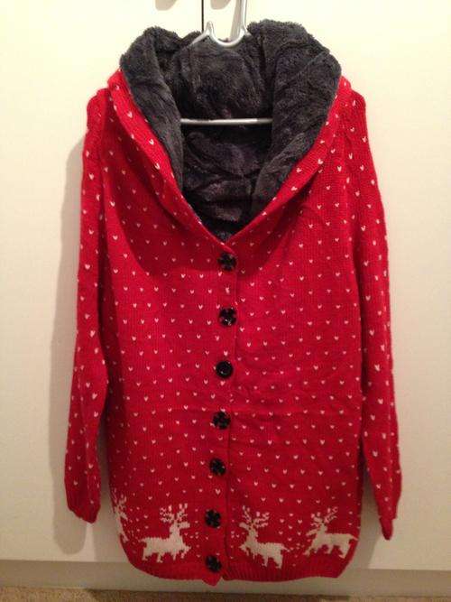 BRAND NEW Red jersey with fur inside MARKED DOWN