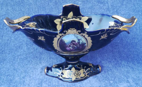 ORIGINAL COBALT 'CZECH REPUBLIC' FINE HANDMADE PORCELAIN BOWL WITH GILDING