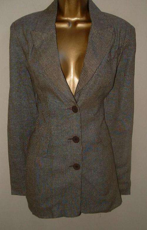 suits a size10 -  12 / 34 - 36 Ladies brown linen texture stitch jacket - WHOLESale