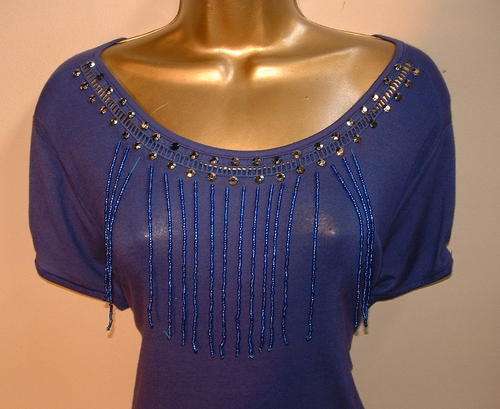 14 / 38 generous sizing blue BEADED QUALITY SHIRT TOP STUNNING.