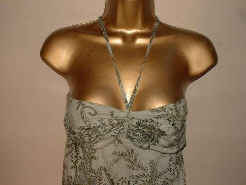 8 - 10 / 32 - 34 New green print drop waist halterneck top