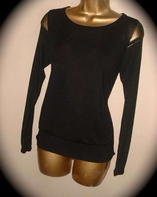 SIZE 8 - 10 FINE knitwear jersey top with sheer mesh sleeves - posh.