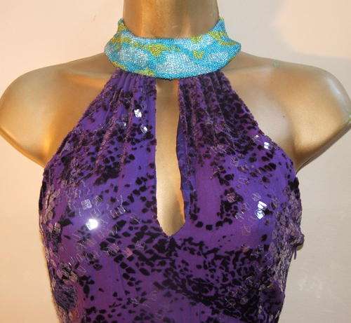 Karen Millen designer dress size 10 (34) purple devore beaded party dress
