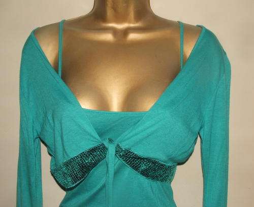 size 12 long camisole top and cardi twin set seagreen with dazzling sequin detail - very sassy !