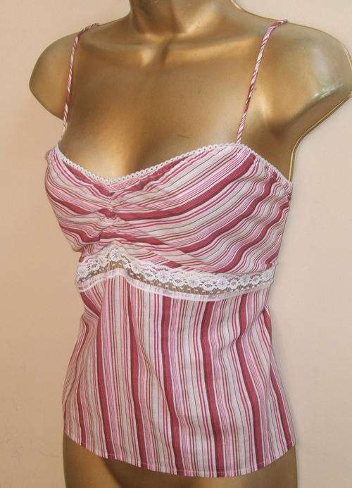New camisole top by Periscope 100% cotton shades of pink lace insert adjustable back tie. 12 - 14