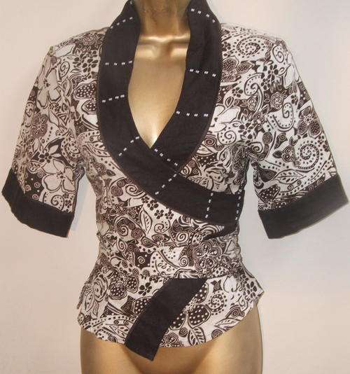 New size  34, 38  Chocolate dressy ladies wrap top 100% LINEN Pearl beading