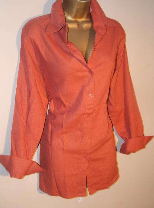 Size 12 14 16 18 / 36 38 40 42  New Ladies{ linen } shirt  usa import - sunset orange.