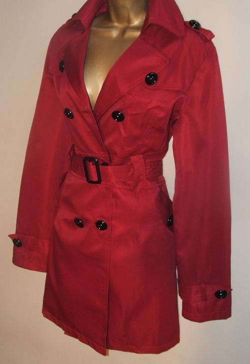 PLUS SIZE XL 18/ 42 Red Belted lined celebrity posh dressy trench coat -HOT!!