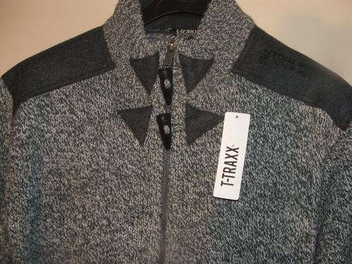 New   X X Large  Mens chunky slate grey  knitwear jersey with feature toggles and Zip - Hot!