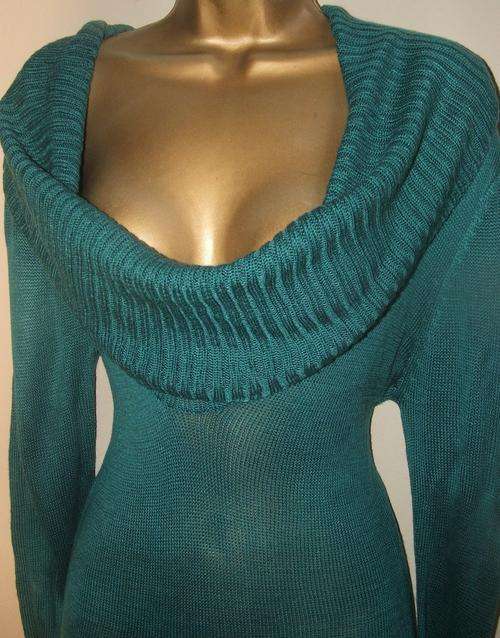 12, 14, 16, 18 / 36, 38, 40, 42 (PLUS SIZE) New ladies long teal cowl neck jersey or dress.