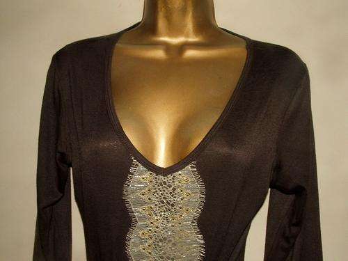 10 - 12 / 34 - 36 Chocolate brown and gold fitted silky soft ladies top - New ! {{Big Sale}}}}