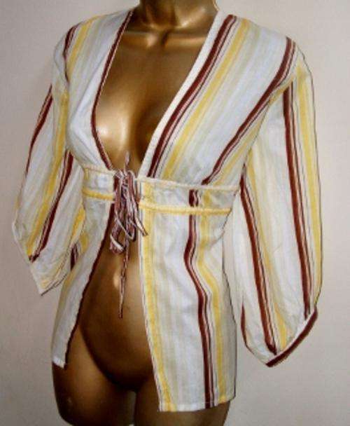 32 36 38 / 8 12 14   Ladies wrap top with tie - creamy lemon and chocolate stripes - new must see.