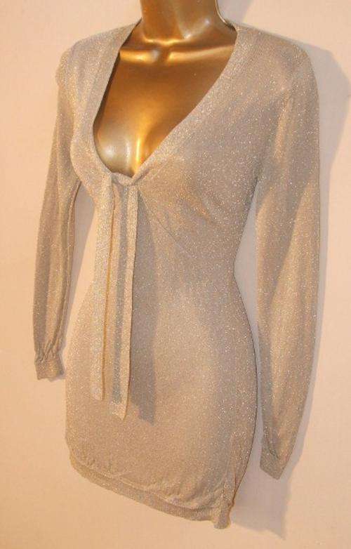 8 - or 10 / 32 - 34 New fitted long length gold knitwear jersey top - GORGEOUS.
