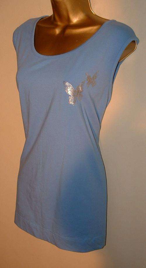 16 - 18 / 40 - 42 New ladies plus size blue and silver butterfly vest top
