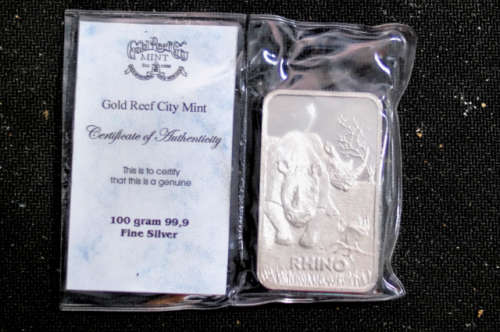 Rhino Bullion Bar 100 Grams.