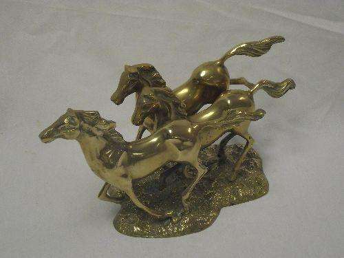 MOST BEAUTIFUL BRASS SCULPTURE OF THREE HORSES IN FLIGHT