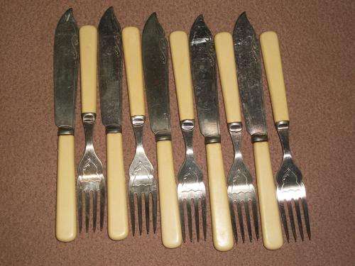 5X BONE HANDLE FISH + 5X BONE HANDLE FORKS EPNS
