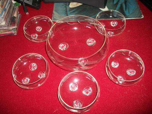 1 RAND!!!!WOW!!!!VERY DELICATE CUT GLASS FRUIT SET. 1X LARGE + 5X SMALL