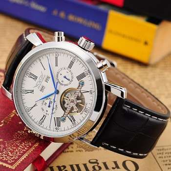 Classic Dial Tourbillion Mechanical Black Leather Band Automatic Wrist Watch