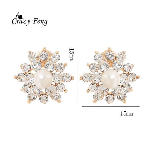 FLOWER SIMULATED  PEARL AND CRYSTAL EAR STUDS SILVER PLATED