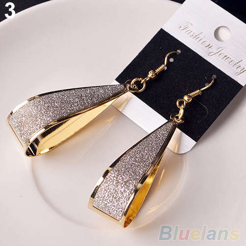 VINTAGE STYLE ALLOY SILVER &GOLD LARGE  DULL POLISHED DANGLE  EAR RINGS