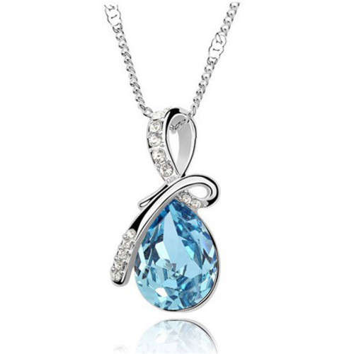 WATER DROP AUSTRALIAN CRYSTAL 18 KT  WHITE GOLD PLATED NECKLACE