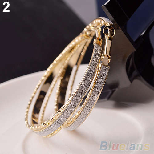 VINTAGE STYLE ALLOY SILVER &GOLD LARGE  DULL POLISHED DANGLE  EAR RINGS