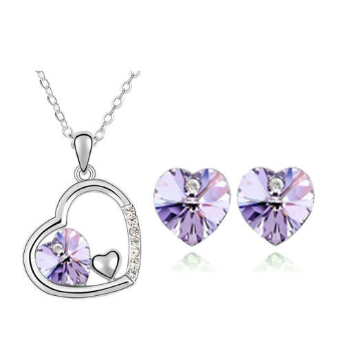 WHITE GOLD PLATED AUSTRALIAN CRYSTAL HEART SHAPE NECKLACE AND EAR RING SET