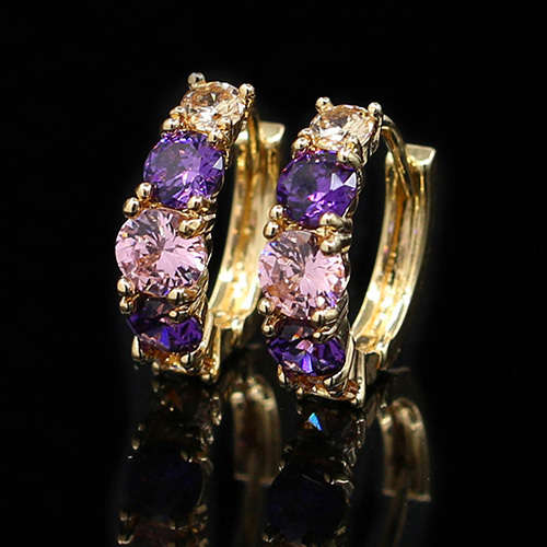 18 KT GOLD PLATED ZIRCON CRYSTAL HOOPED EAR RINGS BEST QUALITY