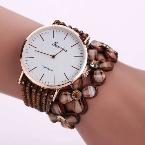 GENEVA CRYSTAL WRIST WATCH BROWN