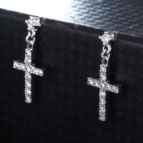 ***EXQUISITE*** WHITE GOLD PLATED CROSS EARRINGS WITH CUBIC ZIRCONIA