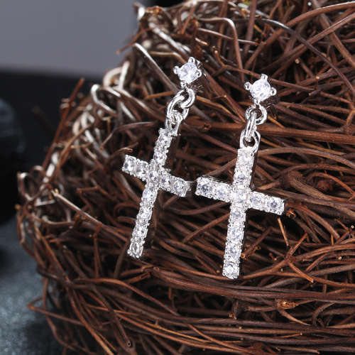 ***EXQUISITE*** WHITE GOLD PLATED CROSS EARRINGS WITH CUBIC ZIRCONIA