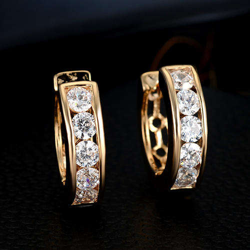 SMALL GOLD PLATED CRYSTAL HOOPED EAR RINGS
