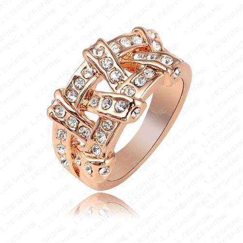 18 KT ROSE GOLD PLATED AUSTRALIAN ZIRCONIA CRYSTAL LADIES RING SIZE 21