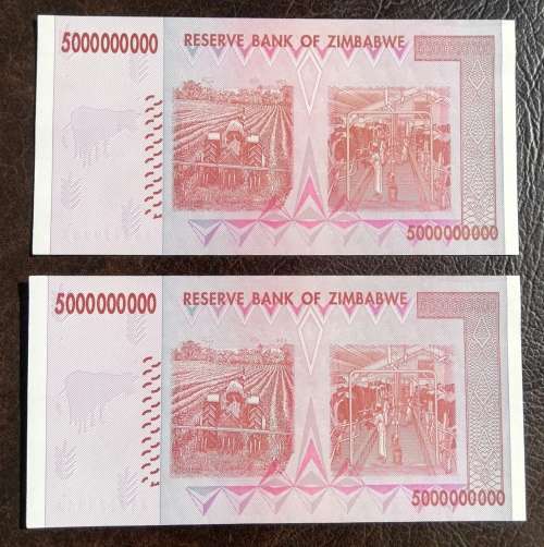 Zimbabwe, 5 Billion Dollars, 2 x Sequential AA, 2008
