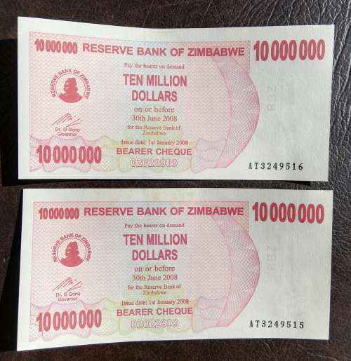 Zimbabwe, 10 Million Dollars, 2 x Sequential 2008