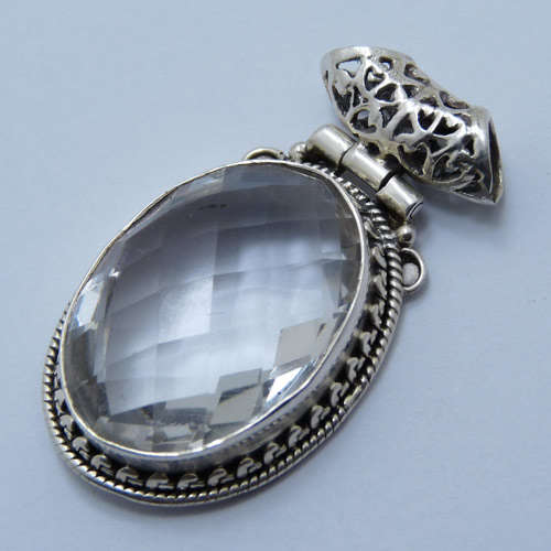 12 Hours only !!!! Brand new Solid Sterling Large Pendant & White Crystal 40mmx22mm