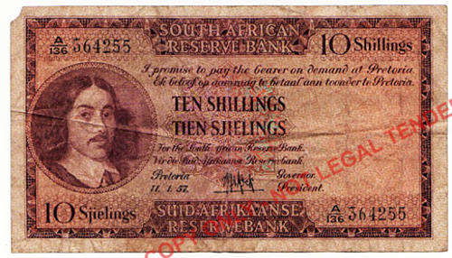 South African Ten shilling note