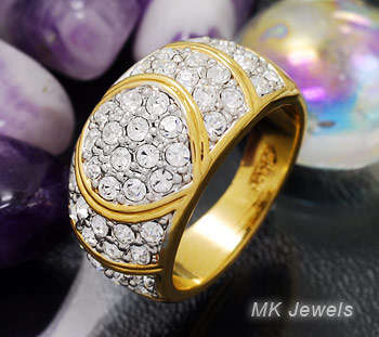 Gorgeous micropave wide diamond cz 18ct GP ring - Size 8