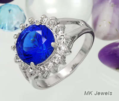 FREE SHIPPING !!!! GORGEOUS!!! Simulated brillaint round cut Sapphire & diamond Ring - Size 8