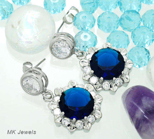 Gorgeous Simulated round cut 11mm Sapphire drop earrings