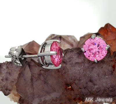 Gorgeous Simulated 6mm brillaint round cut pink diamond stud earrings